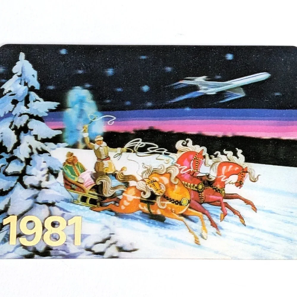 Soviet USSR 3D Stereo Lenticular Pocket Calendar Aeroflot Winter Scene 1981